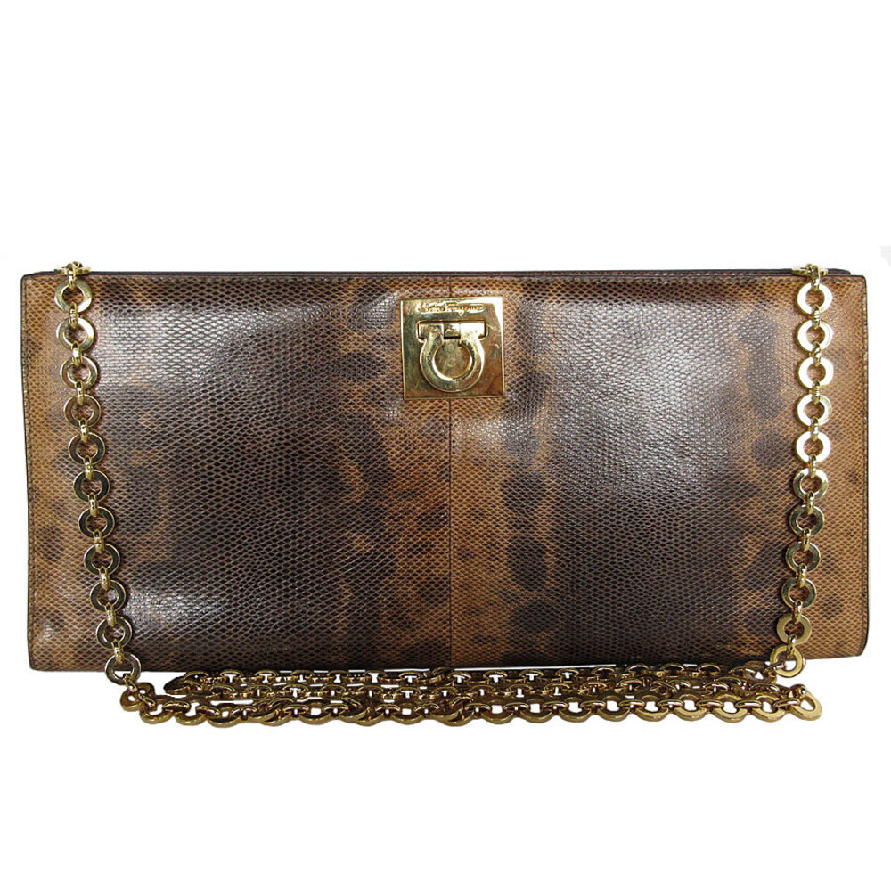 Salvatore Ferragamo chain shoulder bag brown Gancini leather